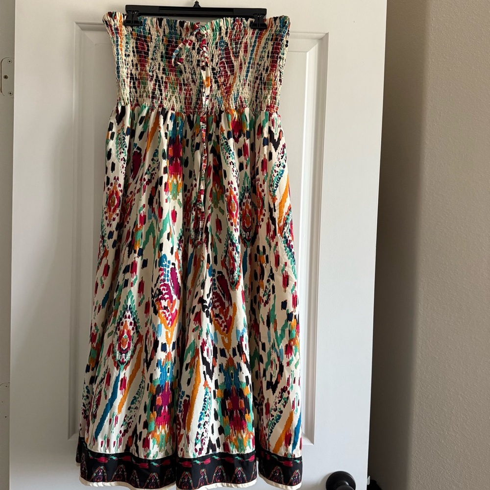 Deja Bleu Smocked Midi Colorful Patterned Dress Size XL
